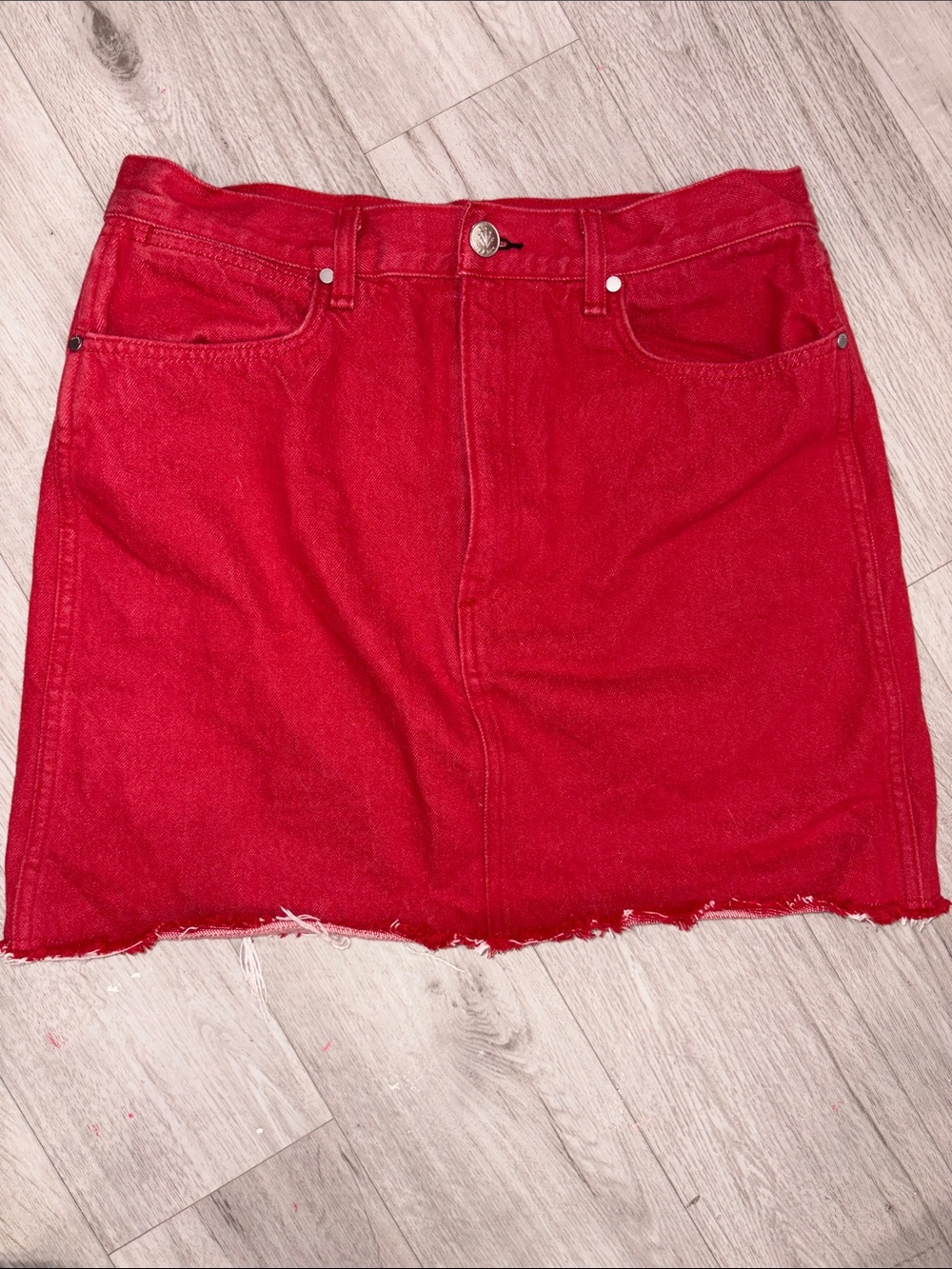 Rag and Bone Red Denim Mini Skirt - Casual Raw Hem
